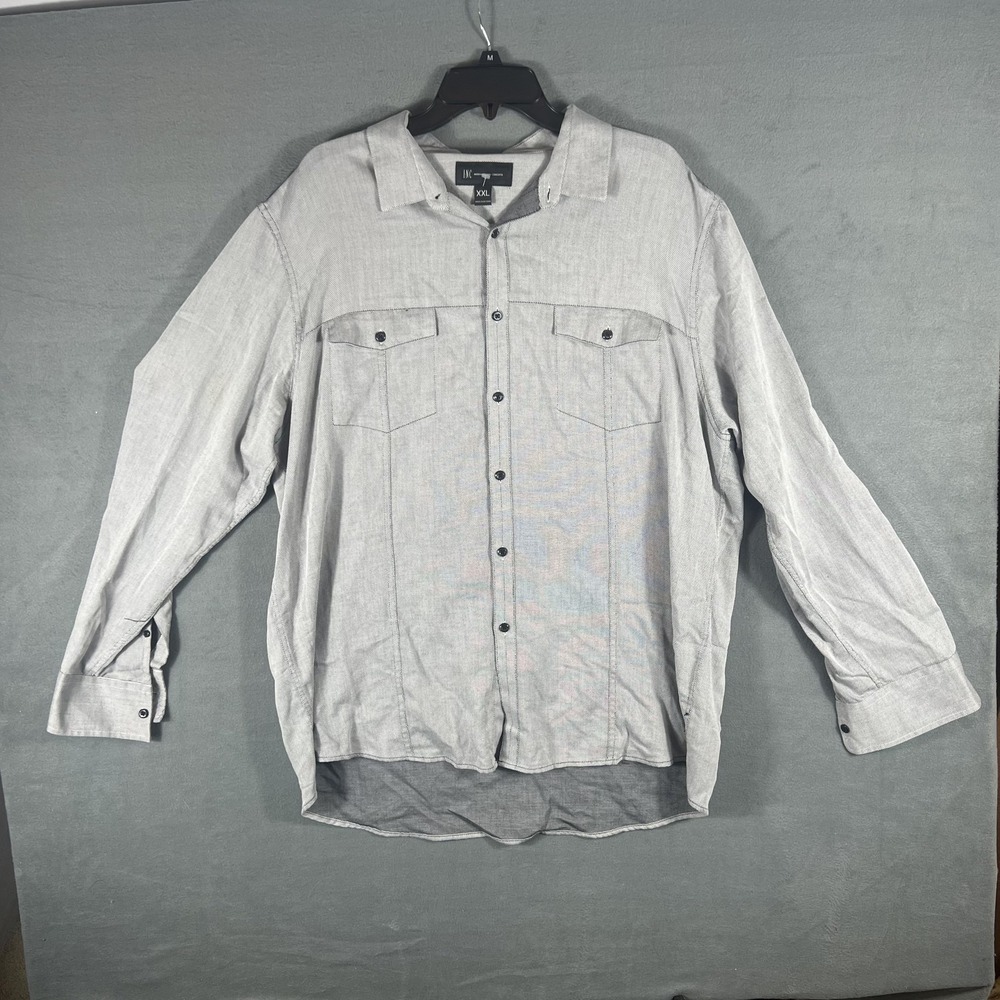INC‎ International Concepts Men's XXL Casual Button-Down Shirt Gray Long Sleeve